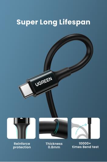 UGREEN USB-C naar USB-C Kabel voor Opladen en Data 100 Watt 1m Zwart afbeelding 9