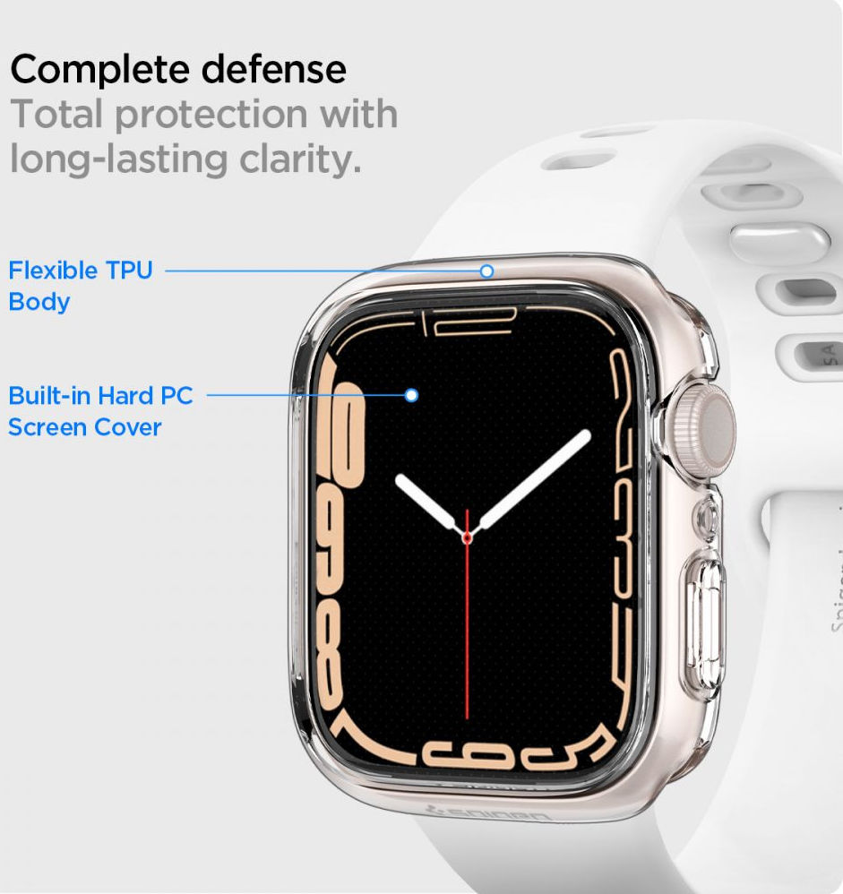 Spigen Ultra Hybrid Apple Watch 7 / 8 / 9 41MM Case Full Screen Clear afbeelding 6