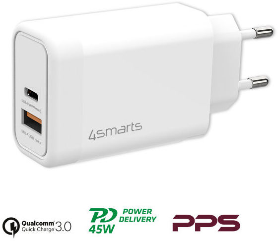 4smarts VoltPlug 45W USB-A QC en USB-C Power Delivery Adapter Wit afbeelding 3