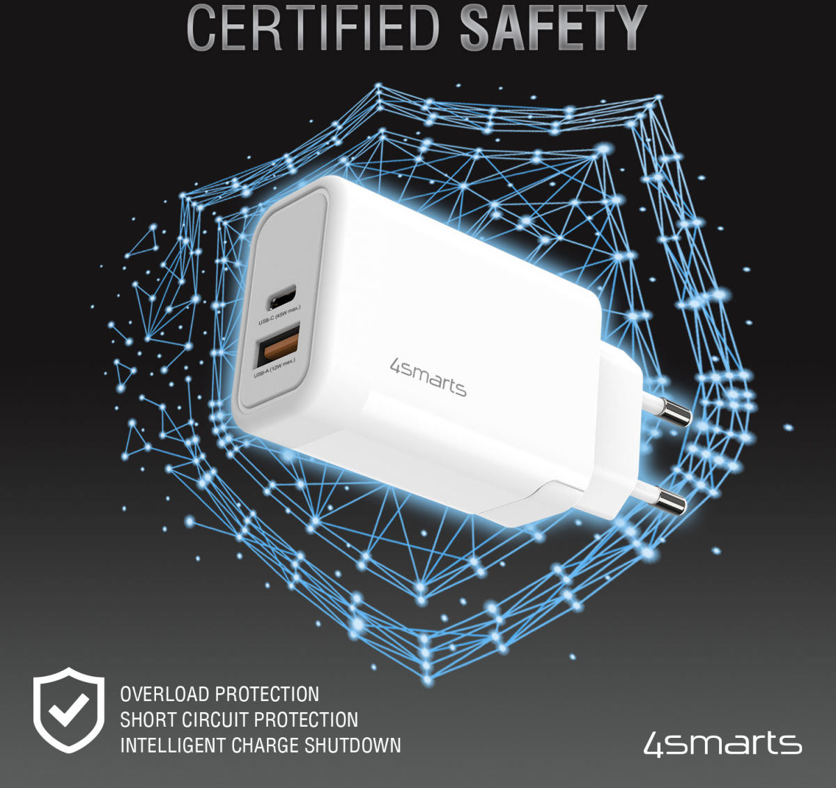 4smarts VoltPlug 45W USB-A QC en USB-C Power Delivery Adapter Wit afbeelding 6