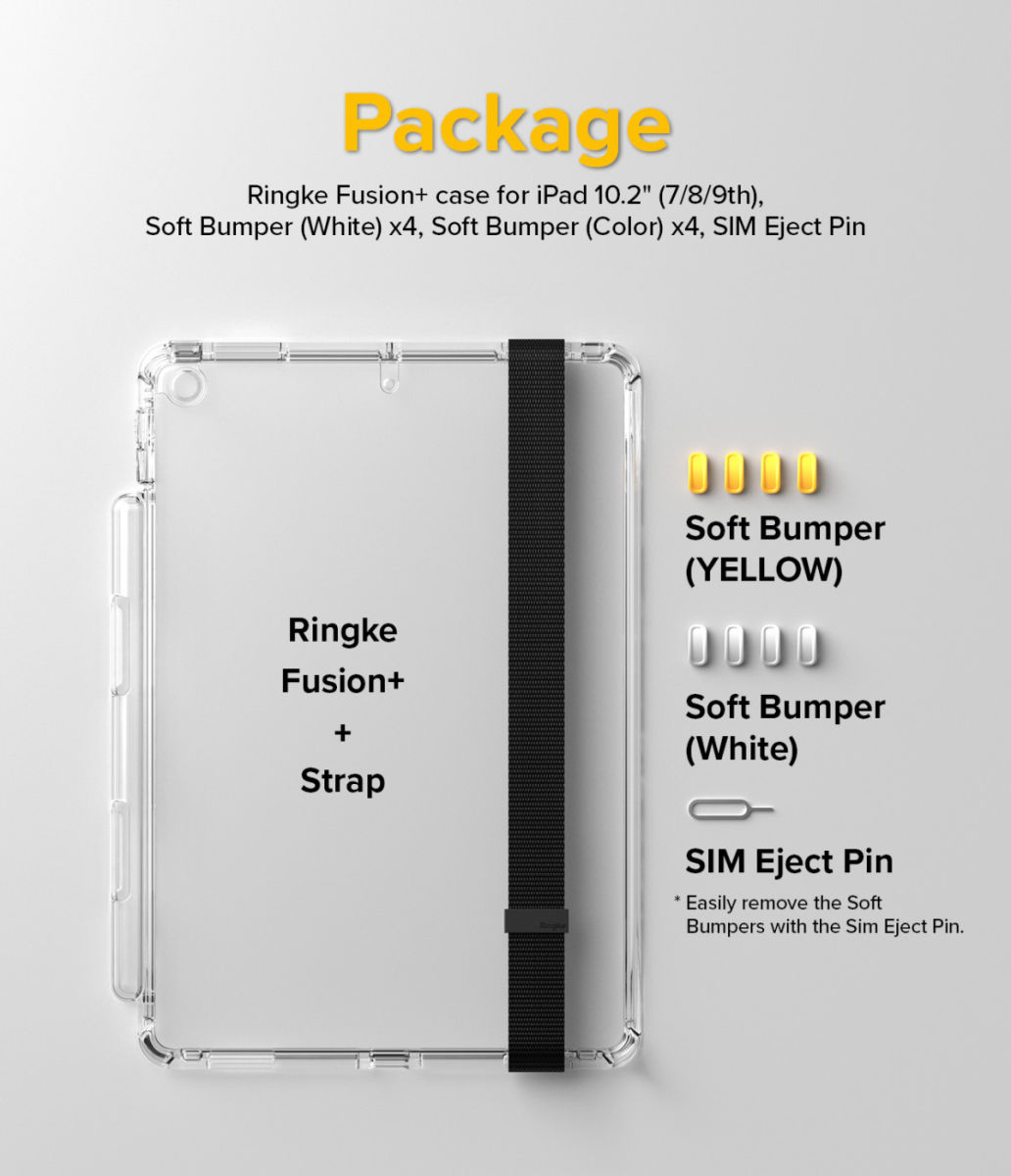 Ringke Fusion+ Apple iPad 10.2 Hoes + Handstrap & Bumpers Wit/Geel afbeelding 11