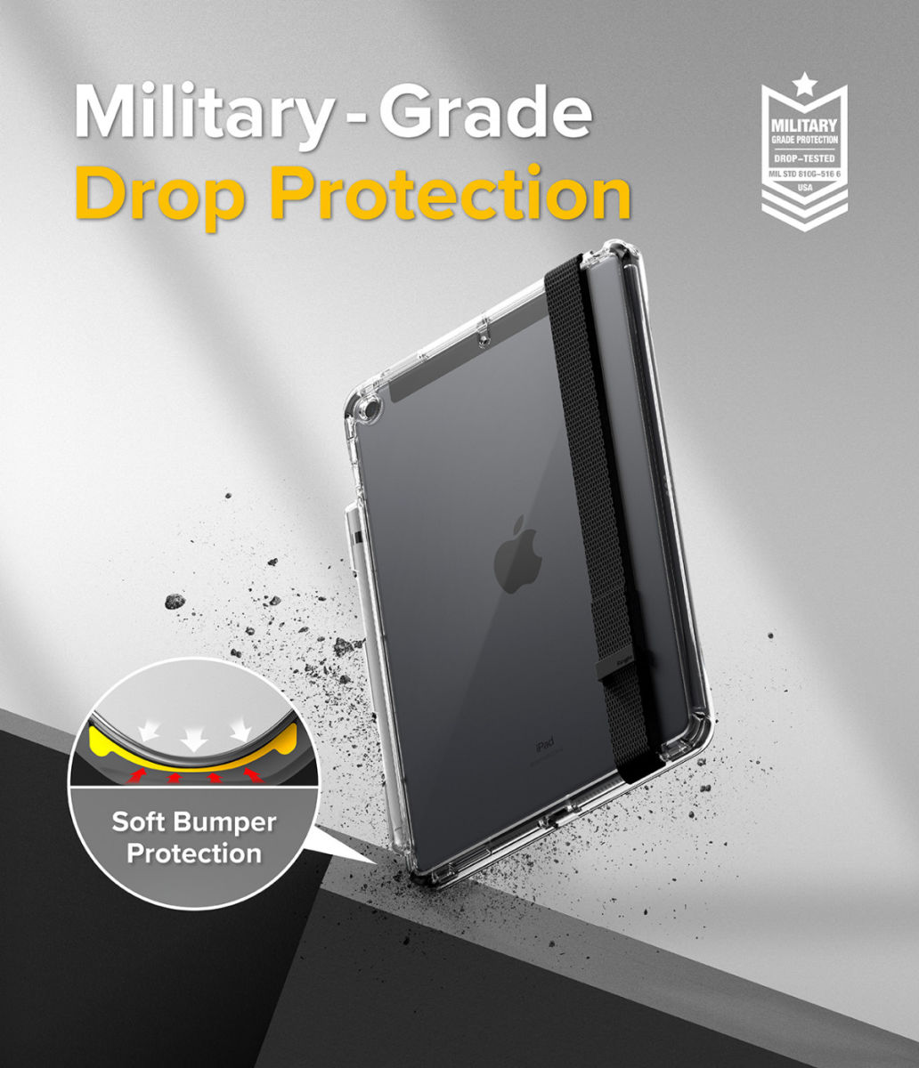 Ringke Fusion+ Apple iPad 10.2 Hoes + Handstrap & Bumpers Wit/Zwart afbeelding 2