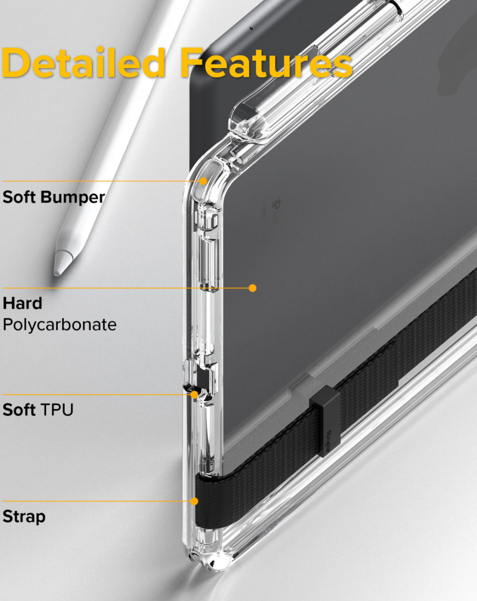 Ringke Fusion+ Apple iPad 10.2 Hoes + Handstrap & Bumpers Wit/Zwart afbeelding 6