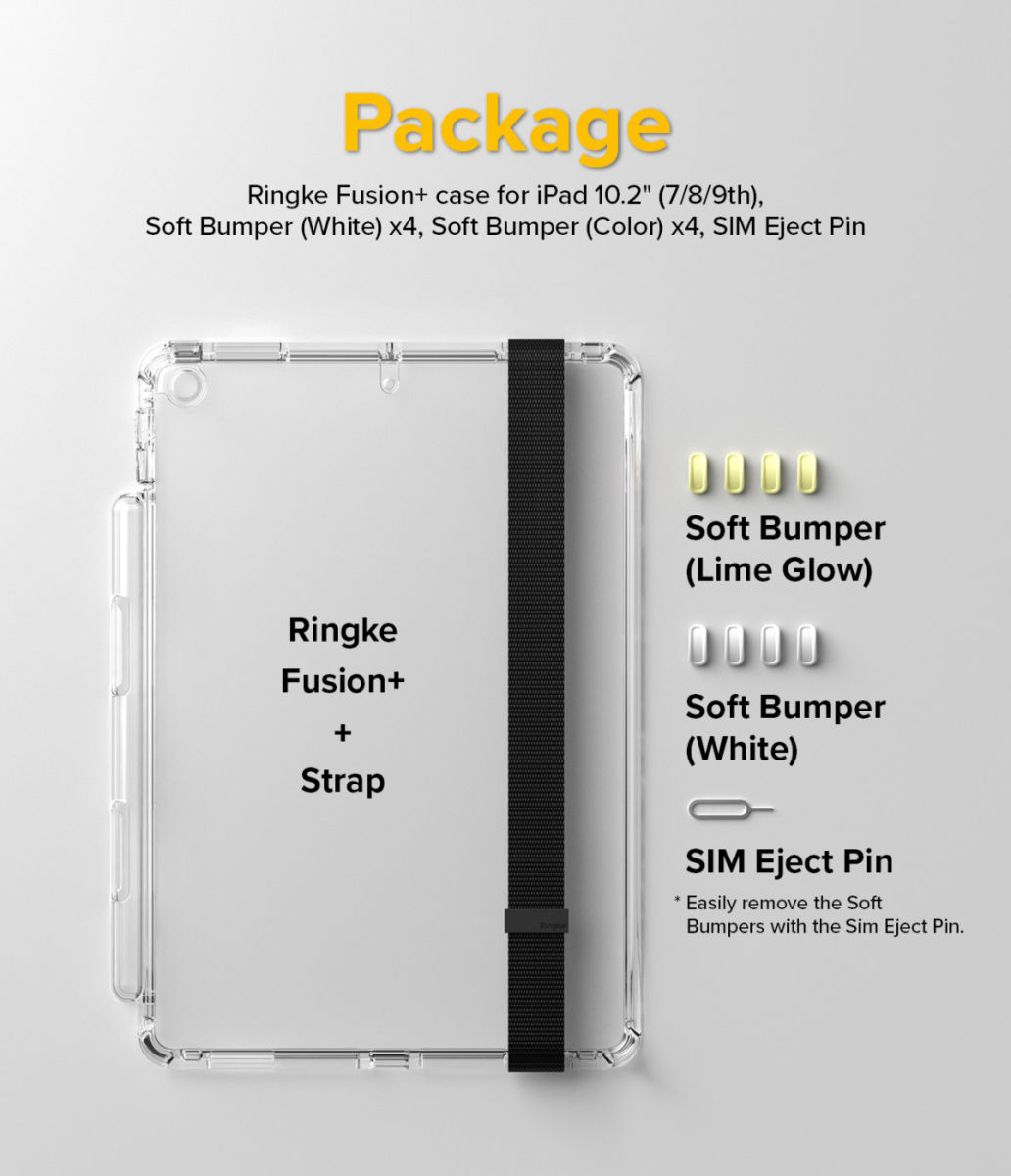 Ringke Fusion+ Apple iPad 10.2 Hoes + Handstrap & Bumpers Geel/Wit afbeelding 11