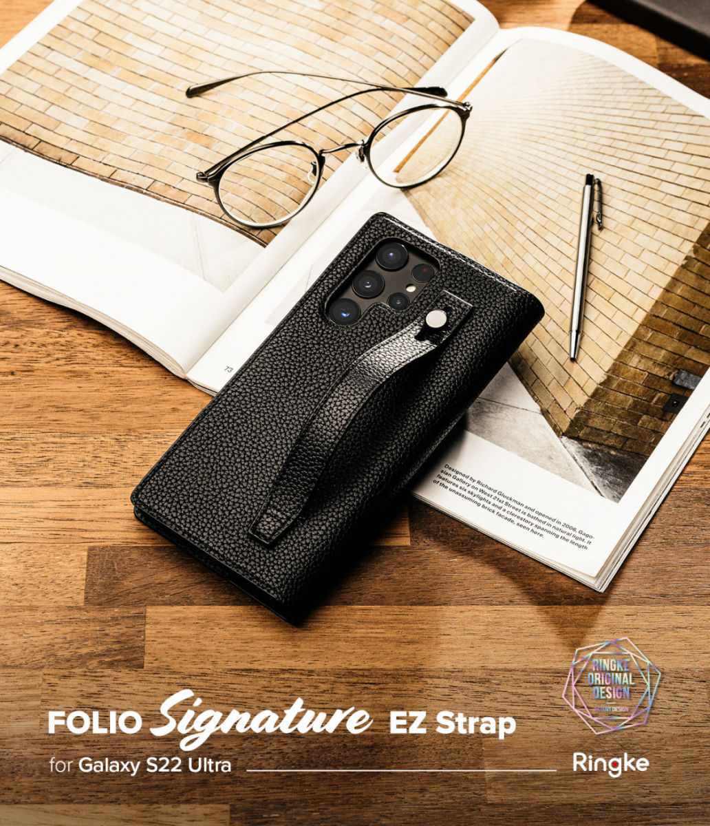 Ringke Folio Signature EZ Strap Samsung Galaxy S22 Ultra Hoesje Zwart afbeelding 10