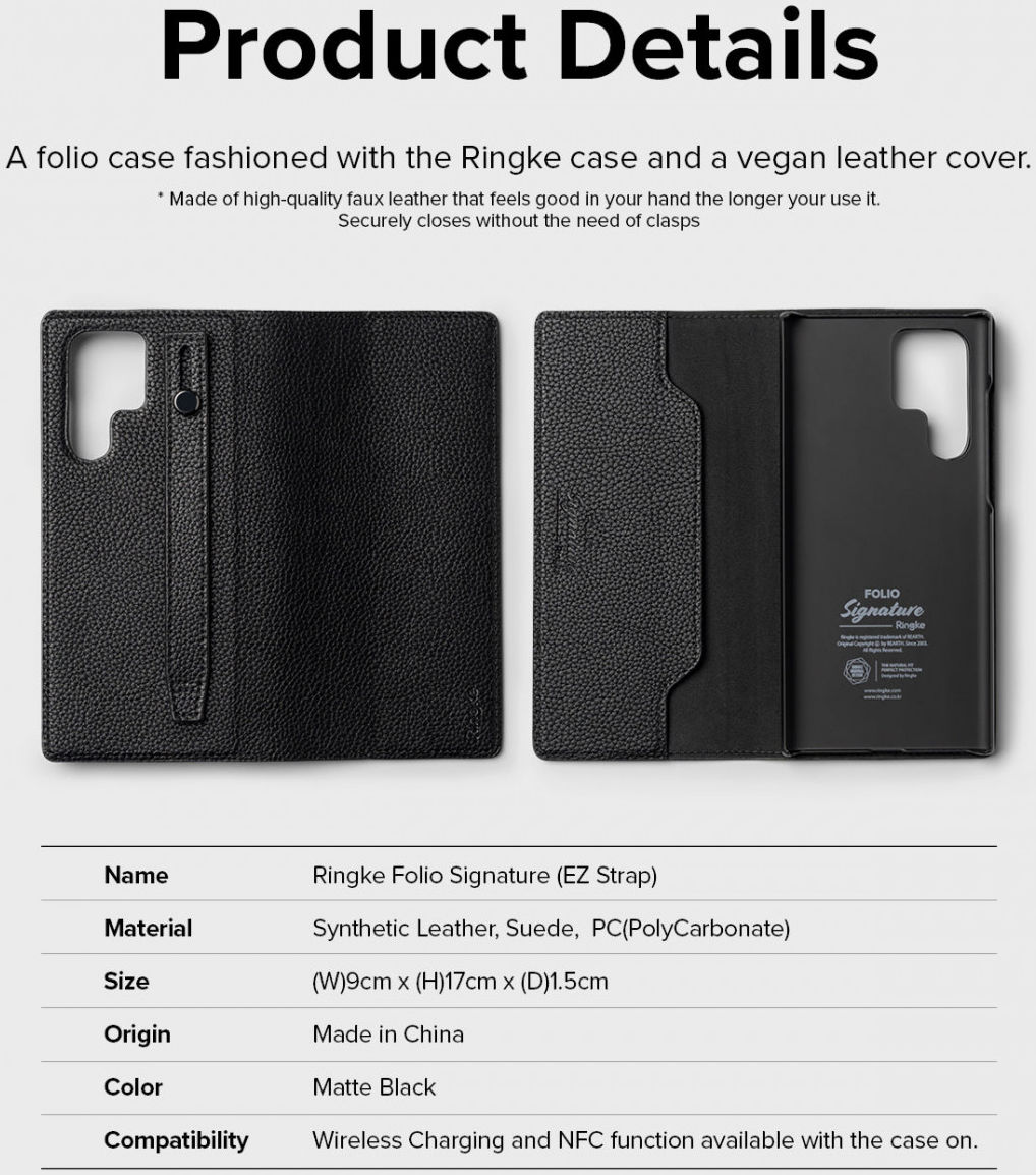 Ringke Folio Signature EZ Strap Samsung Galaxy S22 Ultra Hoesje Zwart afbeelding 12