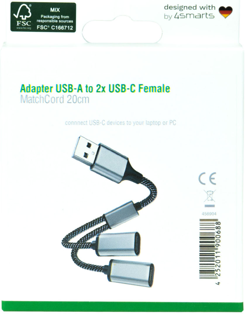 4Smarts 2-in-1 USB-A naar USB-C Gevlochten Kabel 20 CM Zwart afbeelding 9