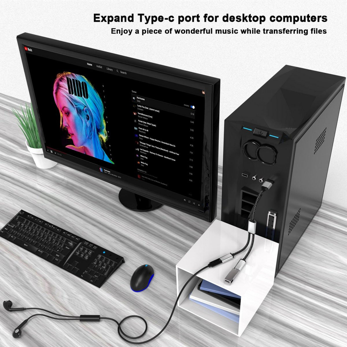 4Smarts 2-in-1 USB-A naar USB-C Gevlochten Kabel 20 CM Zwart afbeelding 4