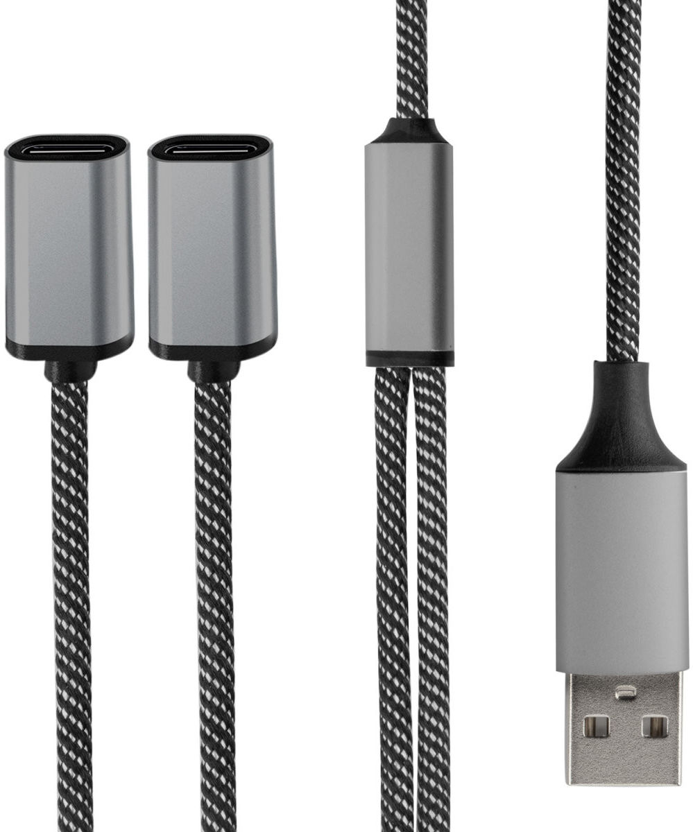 4Smarts 2-in-1 USB-A naar USB-C Gevlochten Kabel 20 CM Zwart afbeelding 6