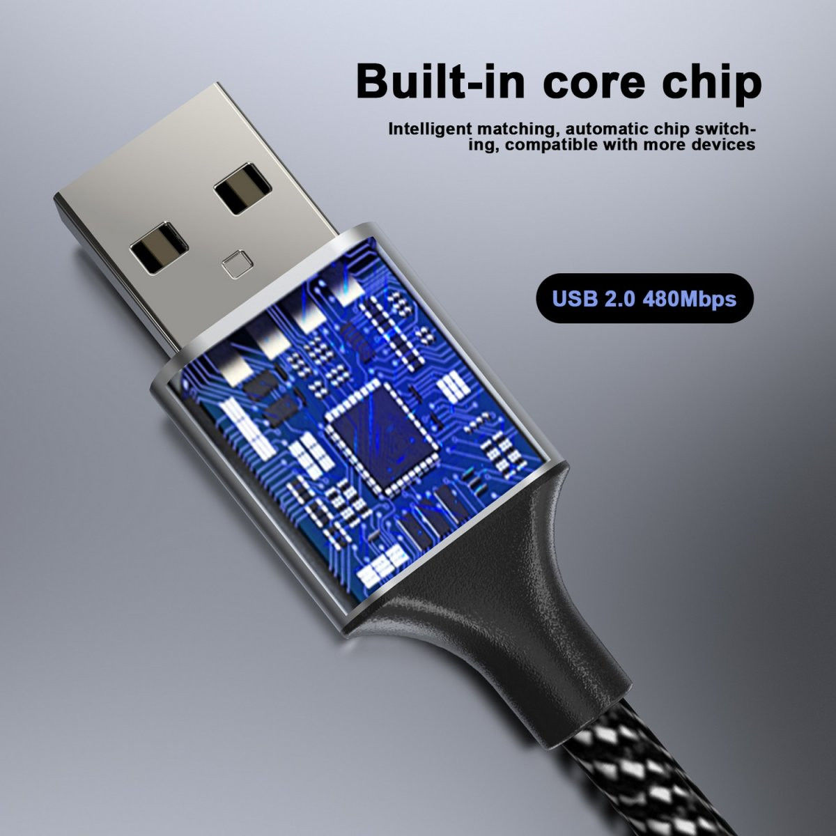 4Smarts 2-in-1 USB-A naar USB-C Gevlochten Kabel 20 CM Zwart afbeelding 8