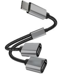 4Smarts 2-In-1 USB-C naar USB-A Gevlochten Kabel 20 CM Grijs