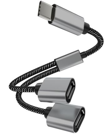 4Smarts 2-In-1 USB-C naar USB-A Gevlochten Kabel 20 CM Grijs Kabels