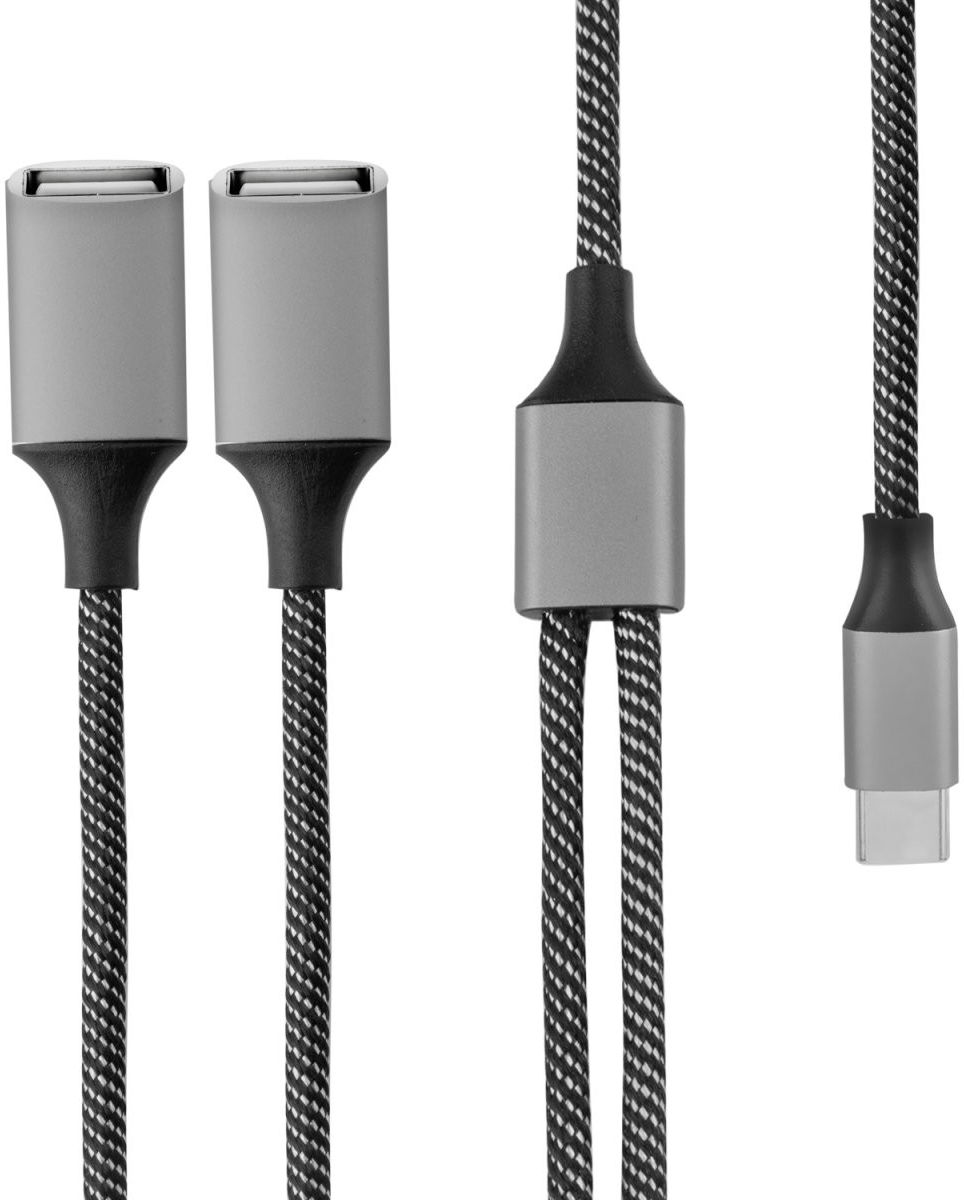 4Smarts 2-In-1 USB-C naar USB-A Gevlochten Kabel 20 CM Grijs afbeelding 5