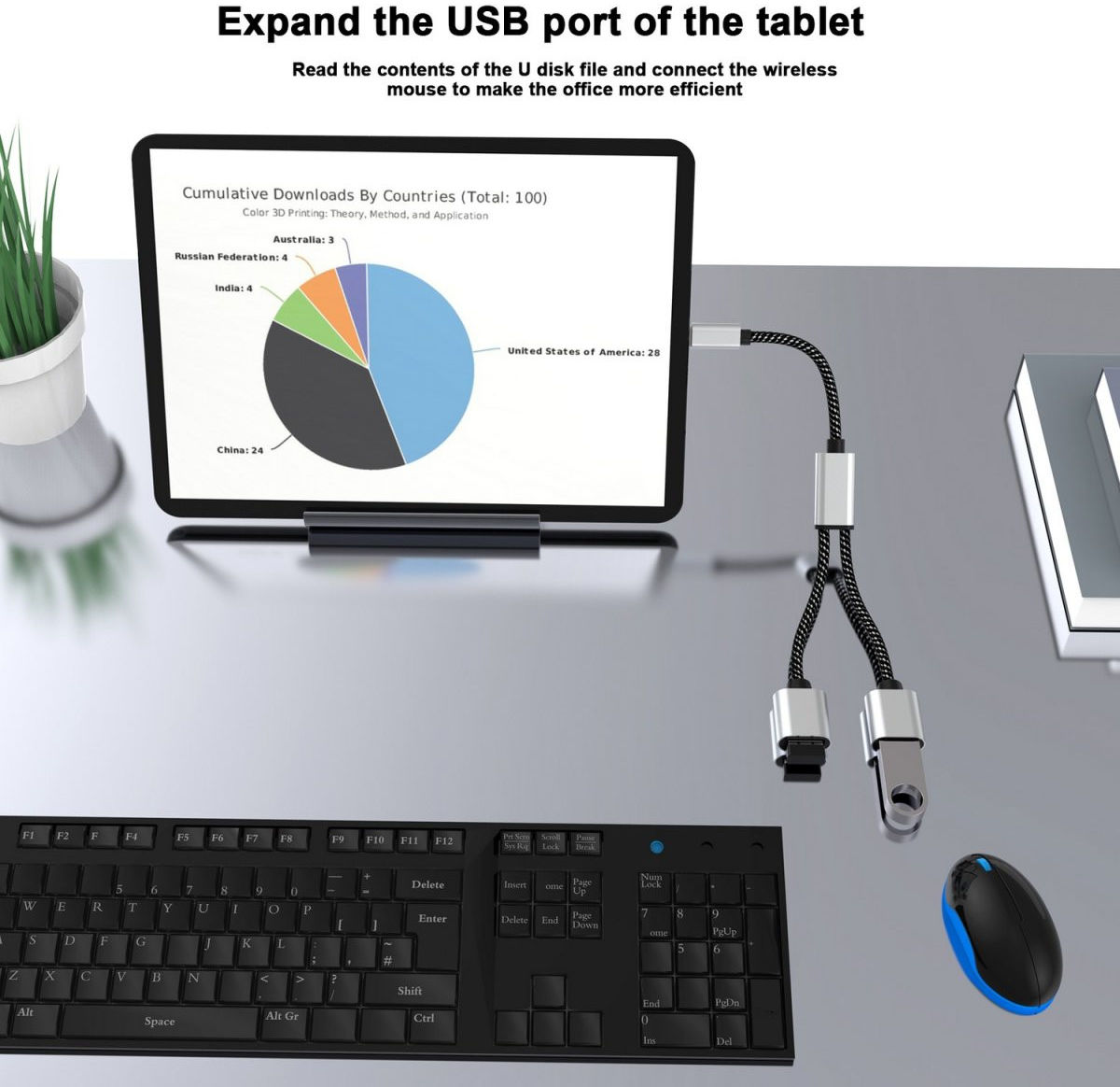 4Smarts 2-In-1 USB-C naar USB-A Gevlochten Kabel 20 CM Grijs afbeelding 3