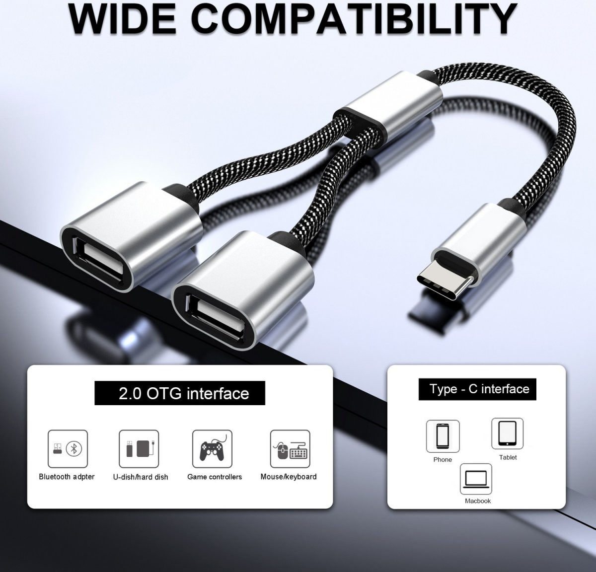 4Smarts 2-In-1 USB-C naar USB-A Gevlochten Kabel 20 CM Grijs afbeelding 6