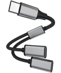 4Smarts 2-In-1 USB-C naar USB-C Gevlochten Kabel 20 CM Grijs