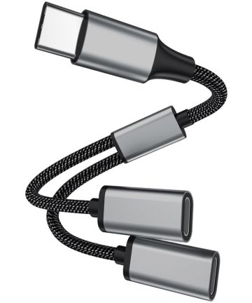4Smarts 2-In-1 USB-C naar USB-C Gevlochten Kabel 20 CM Grijs Kabels