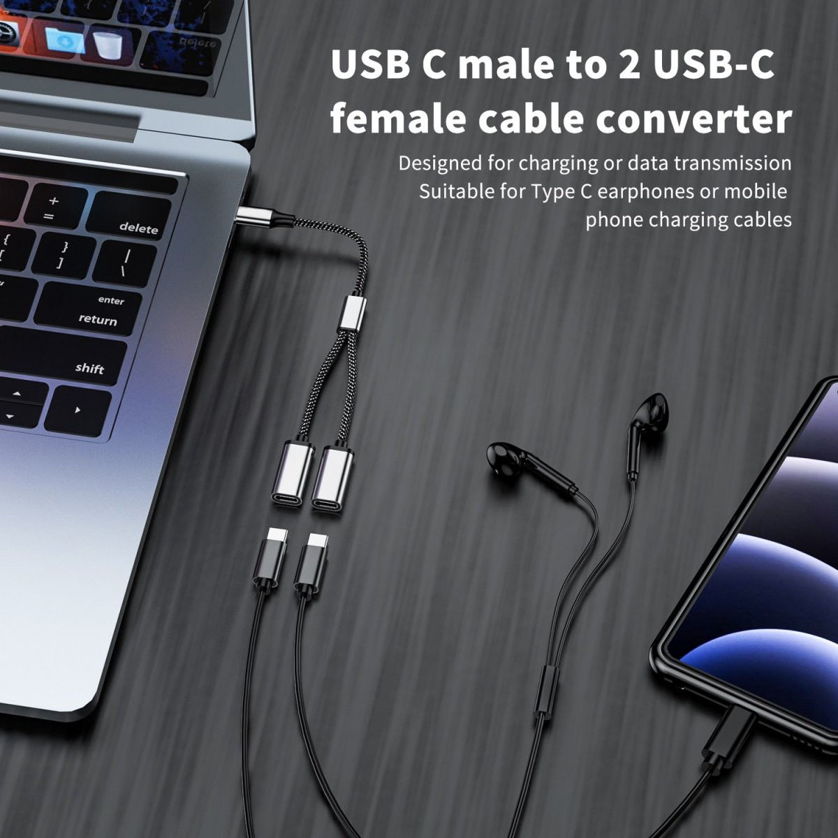 4smarts USB-C naar 2x USB-C Splitter MacBook/USB-C Adapter 20CM Grijs afbeelding 3
