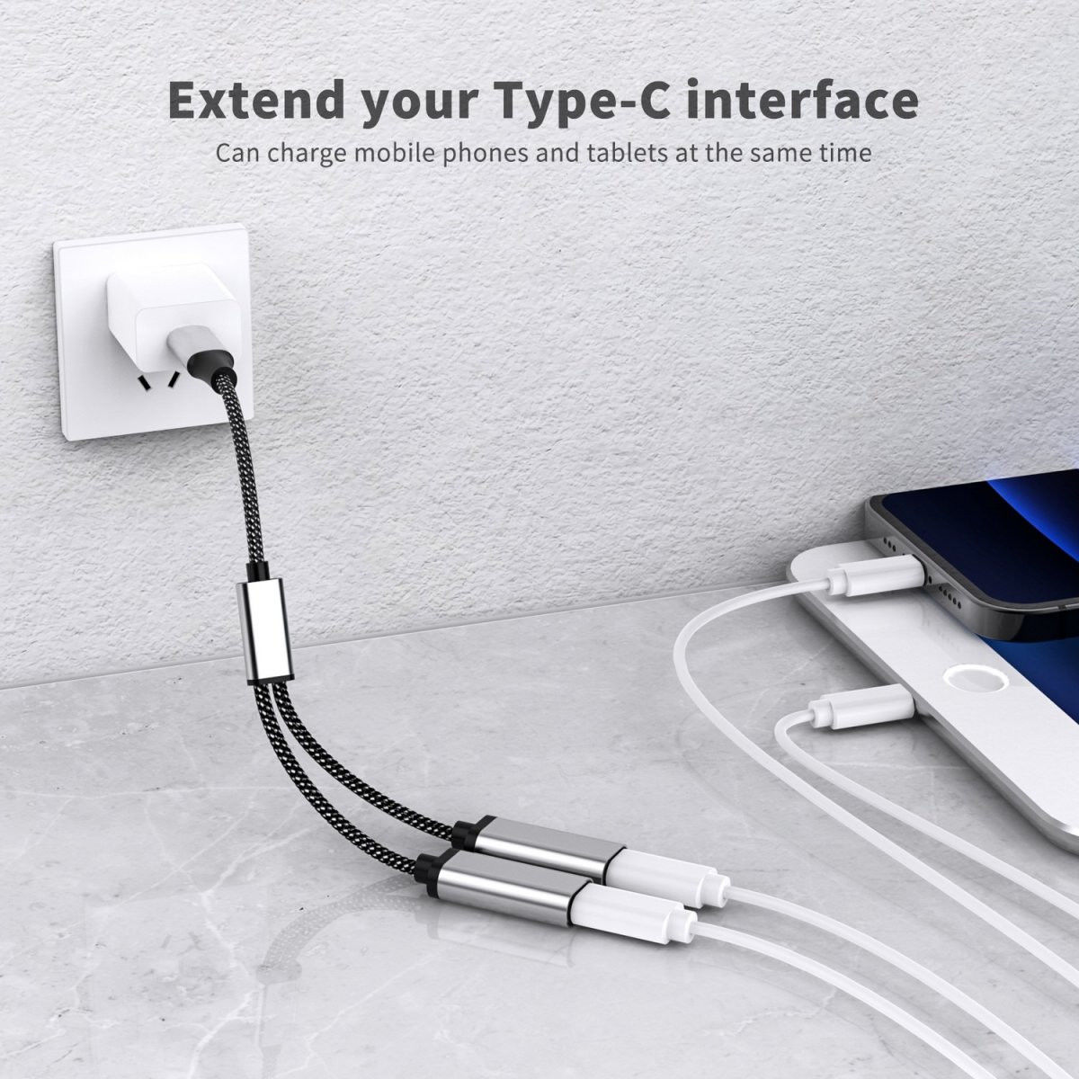 4smarts USB-C naar 2x USB-C Splitter MacBook/USB-C Adapter 20CM Grijs afbeelding 4