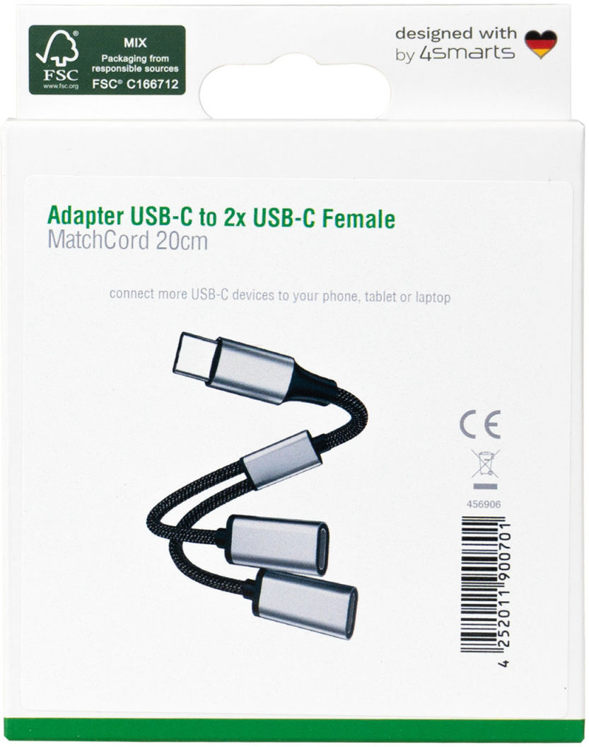 4smarts USB-C naar 2x USB-C Splitter MacBook/USB-C Adapter 20CM Grijs afbeelding 9