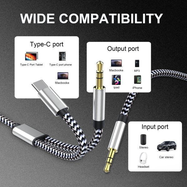 4Smarts 3.5mm Jack naar USB-C / 3.5mm Jack Gevlochten Kabel 1 Meter afbeelding 2