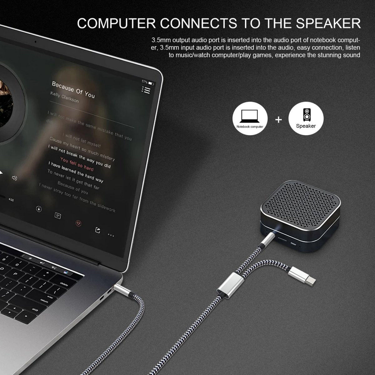 4Smarts 3.5mm Jack naar USB-C / 3.5mm Jack Gevlochten Kabel 1 Meter afbeelding 4