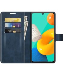 KHAZNEH Samsung Galaxy M32 Hoesje Retro Wallet Book Case Blauw
