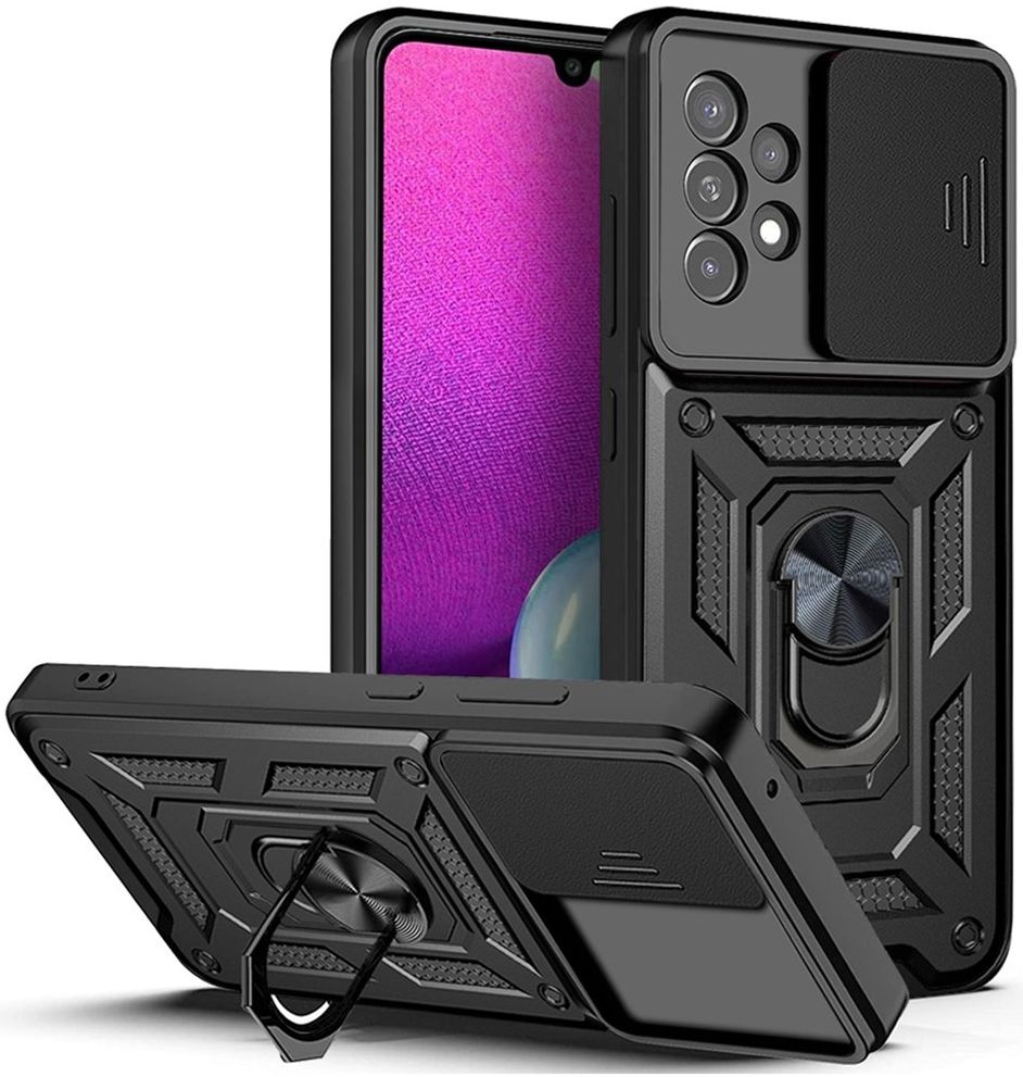 Samsung Galaxy A33 Hoesje Camera Slider en Kickstand Ring Zwart afbeelding 1