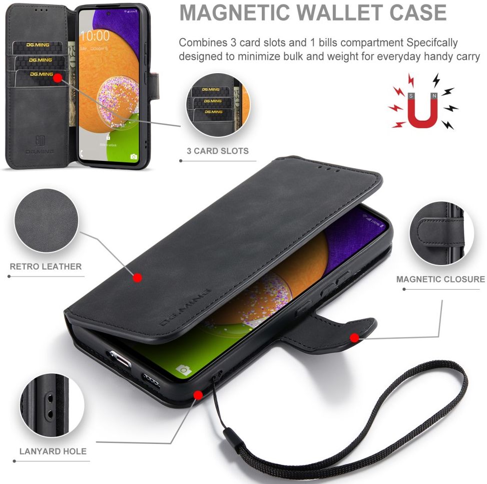 DG Ming Samsung Galaxy A53 Hoesje Retro Wallet Book Case Zwart afbeelding 7