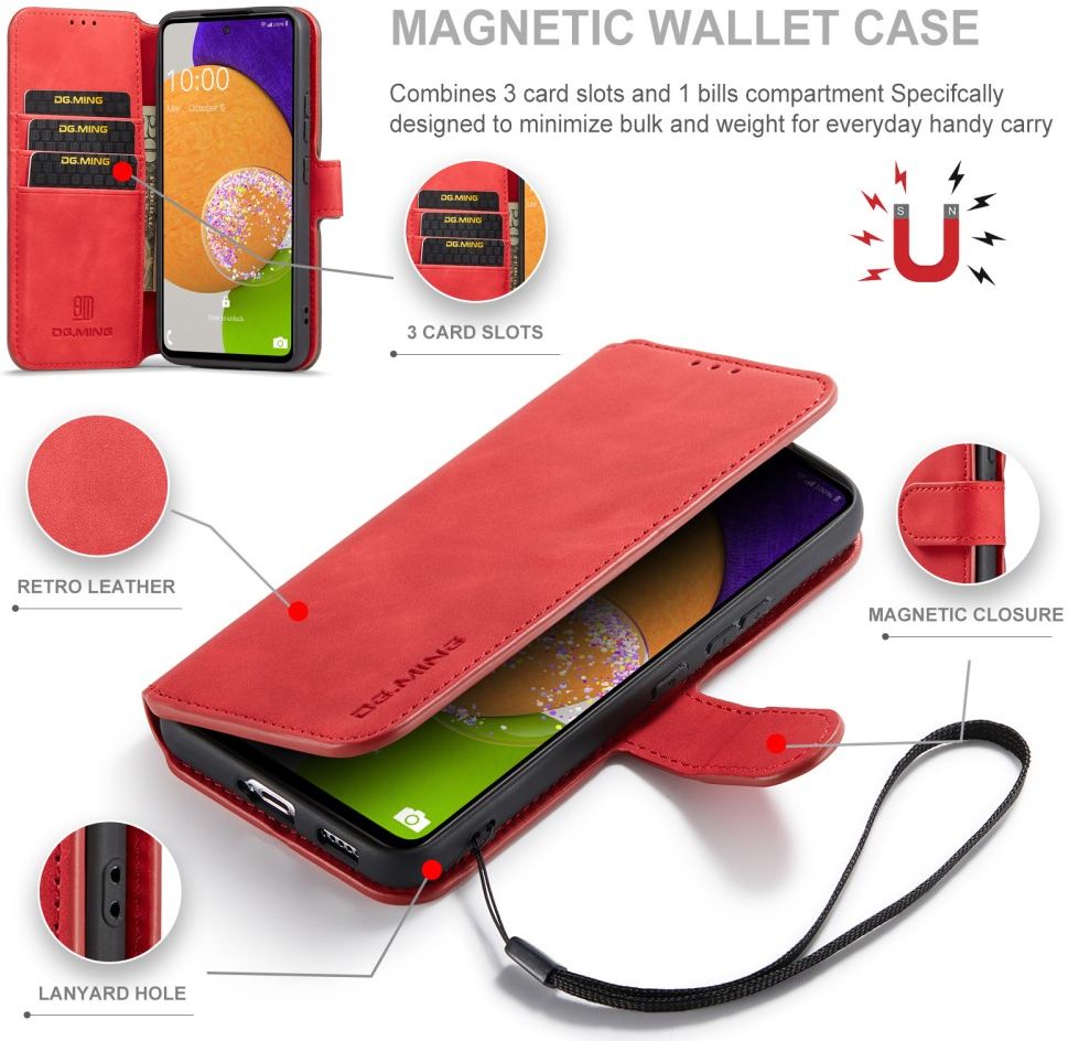 DG Ming Samsung Galaxy A53 Hoesje Retro Wallet Book Case Rood afbeelding 7