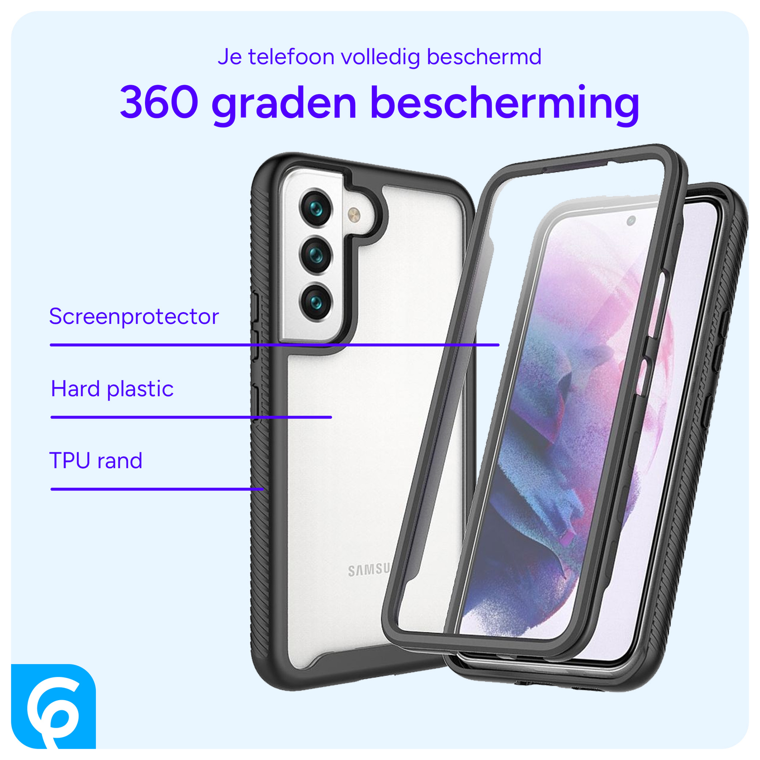 Samsung Galaxy S22 Hoesje Full Protect 360° Cover Hybride Zwart afbeelding 5