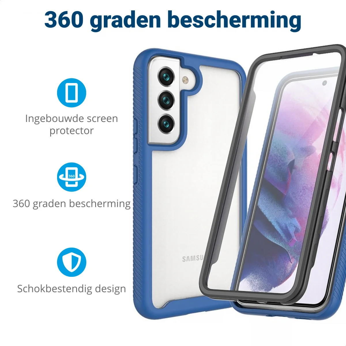 Samsung Galaxy S22 Plus Hoesje Full Protect 360° Cover Hybride Blauw afbeelding 2