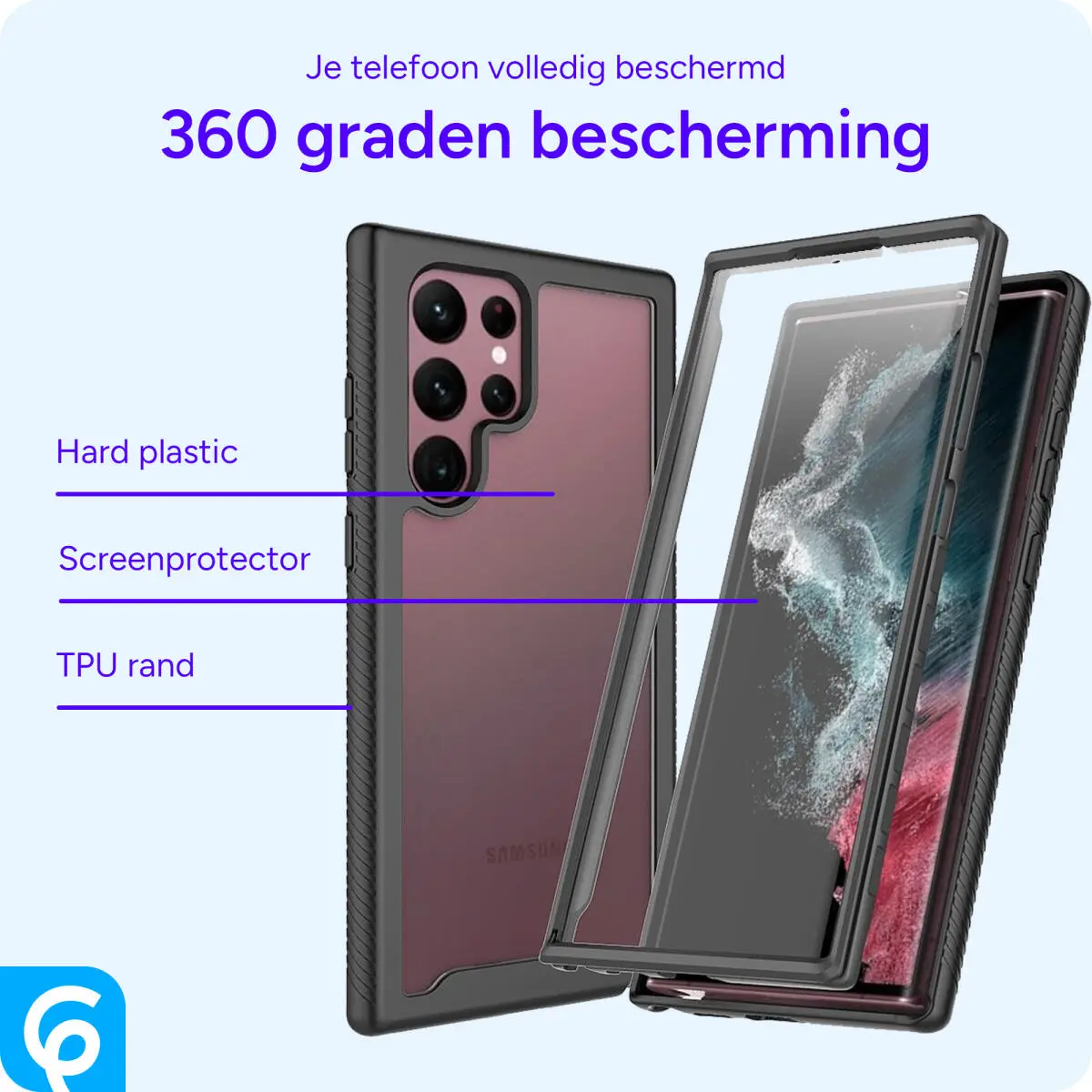 Samsung Galaxy S22 Ultra Hoesje Full Protect 360° Cover Hybride Zwart afbeelding 3