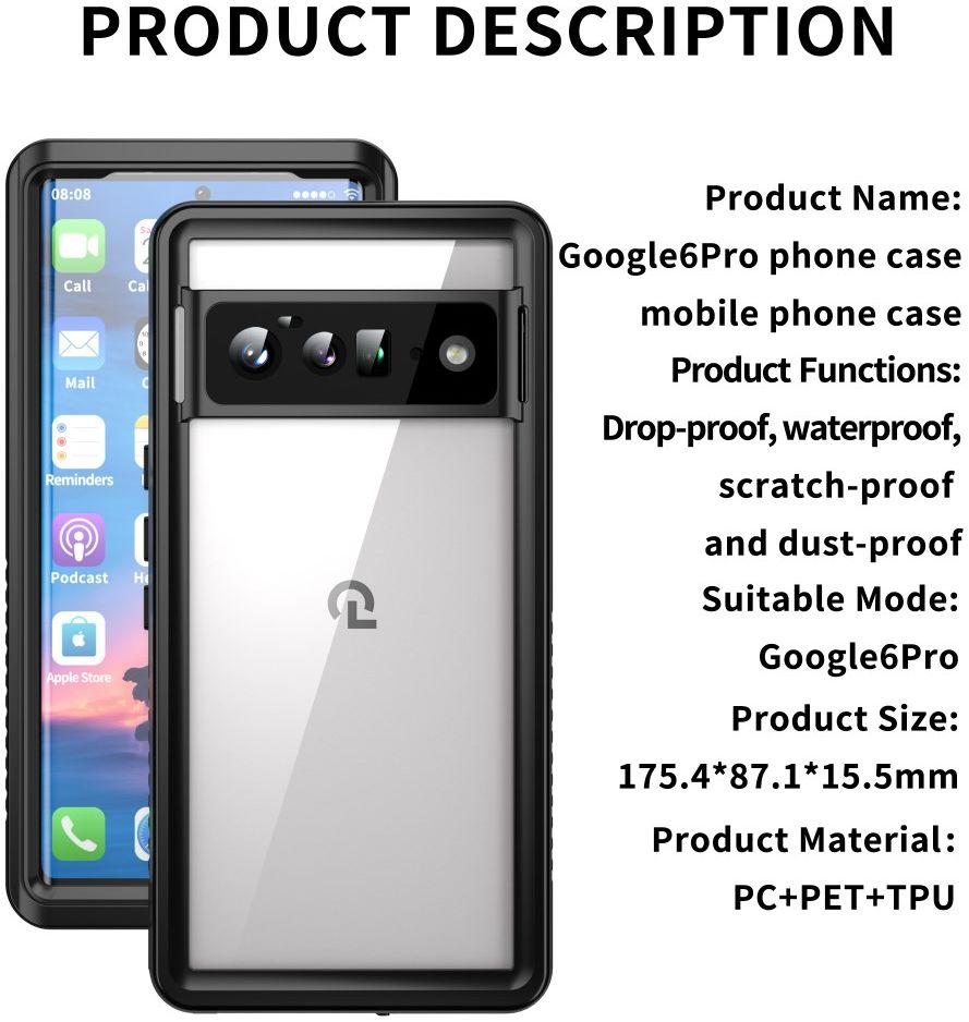 Google Pixel 6 Pro Hoesje Waterdicht Full Protect Case Transparant afbeelding 11