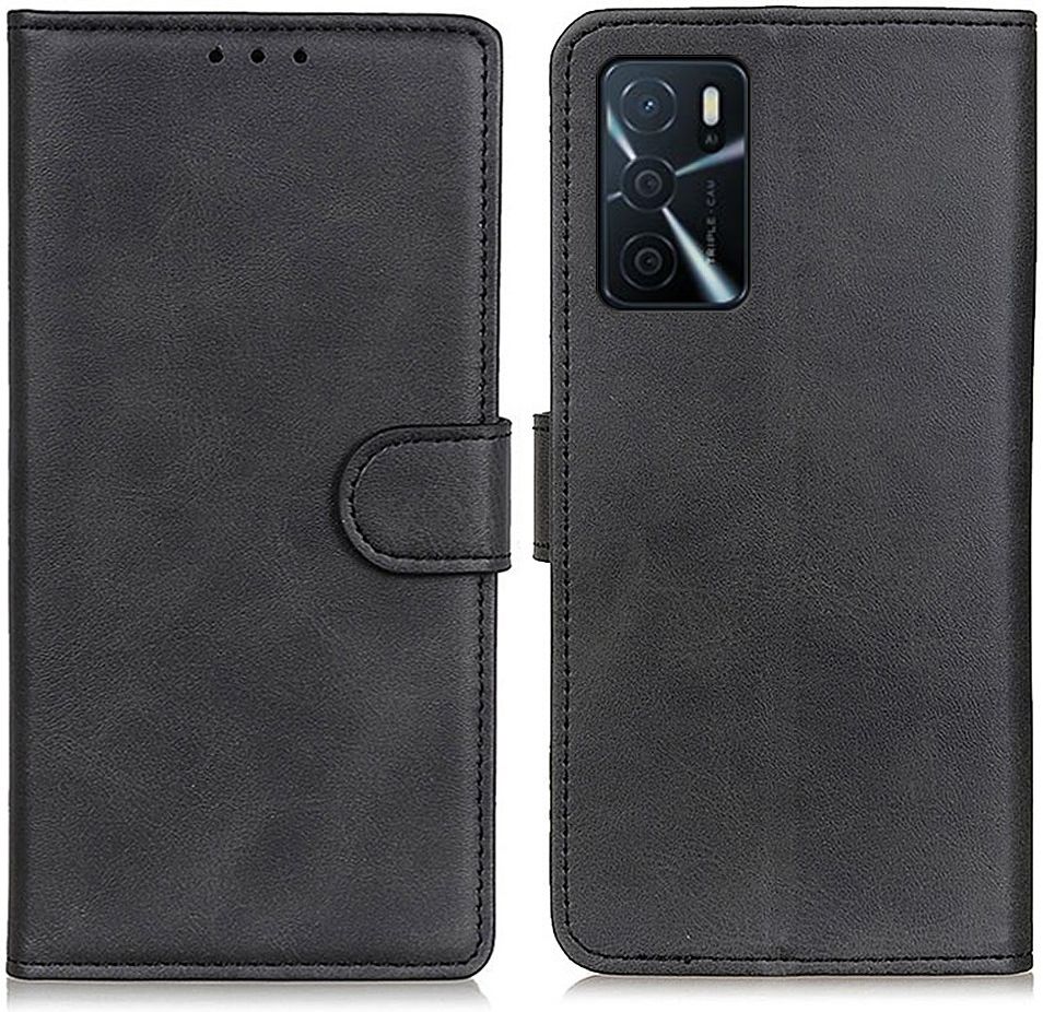 Oppo A16/A16s/A54s Hoesje Retro Wallet Book Case Kunstleer Zwart afbeelding 2