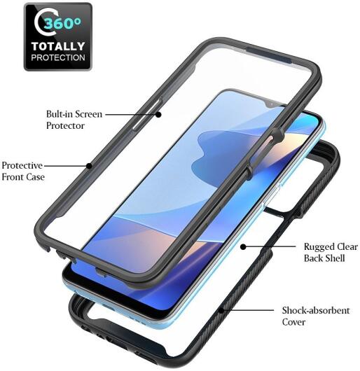 Oppo A16 / A16s / A54s Hoesje Full Protect 360° Cover Hybride Zwart afbeelding 4