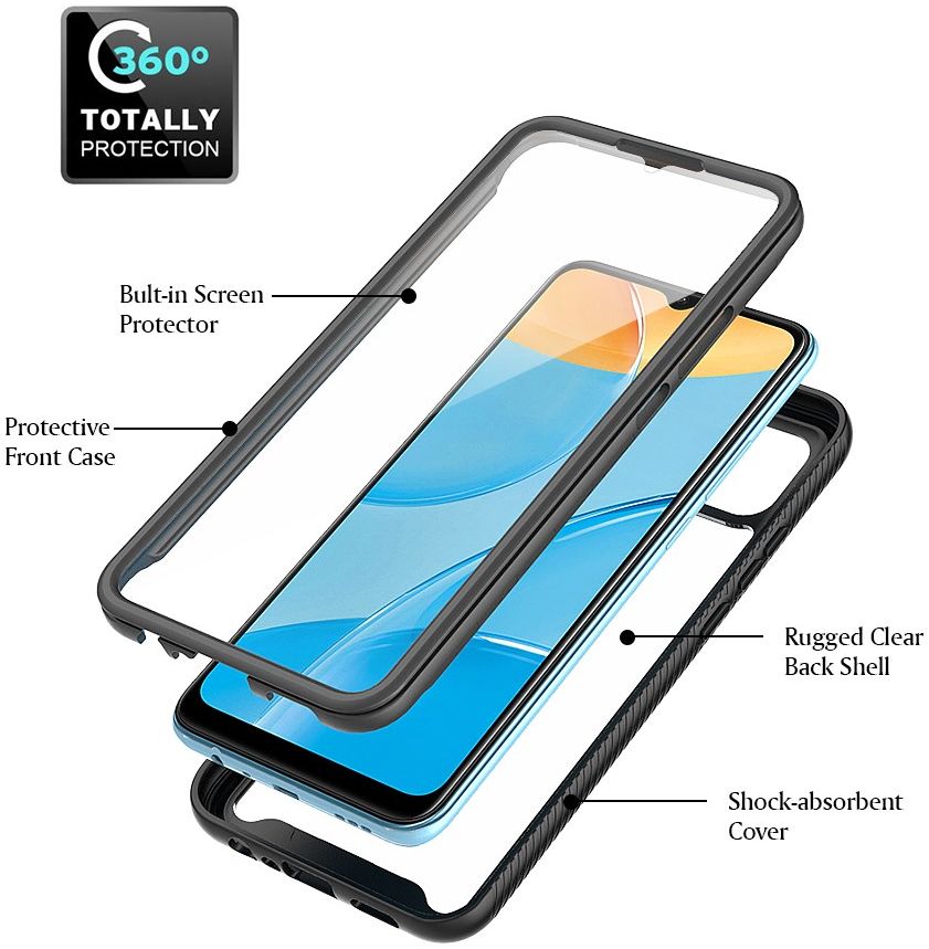 Oppo A15 Hoesje Full Protect 360° Cover Hybride Zwart afbeelding 6