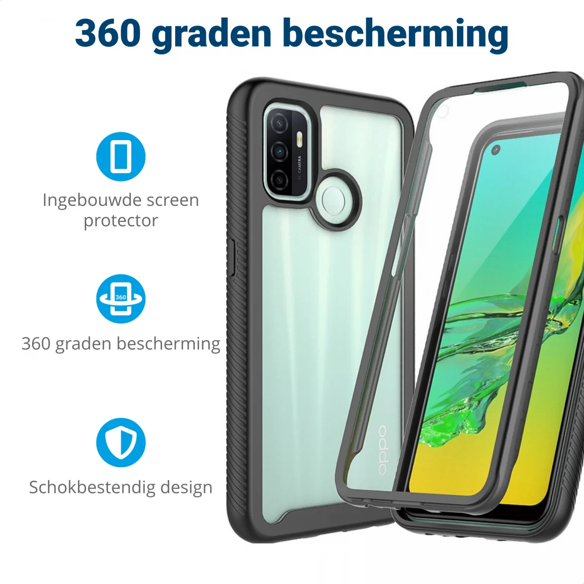 Oppo A53 / A53s Hoesje Full Protect 360° Cover Hybride Zwart afbeelding 2