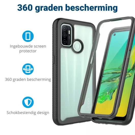Oppo A53 / A53s Hoesje Full Protect 360° Cover Hybride Zwart afbeelding 2
