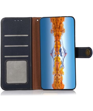 KHAZNEH OnePlus 10 Pro Hoesje RFID Book Case Echt Leer Blauw Hoesjes