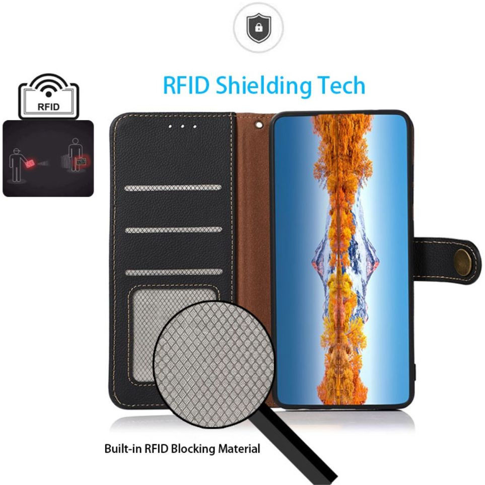 KHAZNEH OnePlus 10 Pro Hoesje RFID Book Case Echt Leer Blauw afbeelding 8