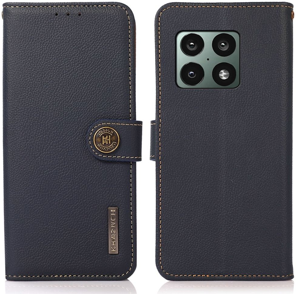 KHAZNEH OnePlus 10 Pro Hoesje RFID Book Case Echt Leer Blauw afbeelding 4