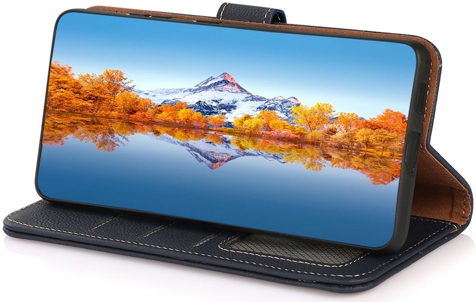 KHAZNEH OnePlus 10 Pro Hoesje RFID Book Case Echt Leer Blauw afbeelding 5