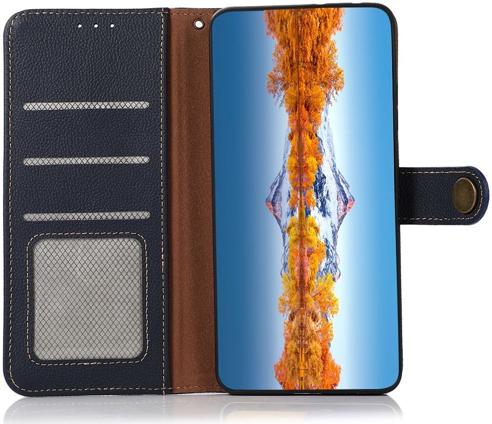 KHAZNEH OnePlus 10 Pro Hoesje RFID Book Case Echt Leer Blauw afbeelding 1