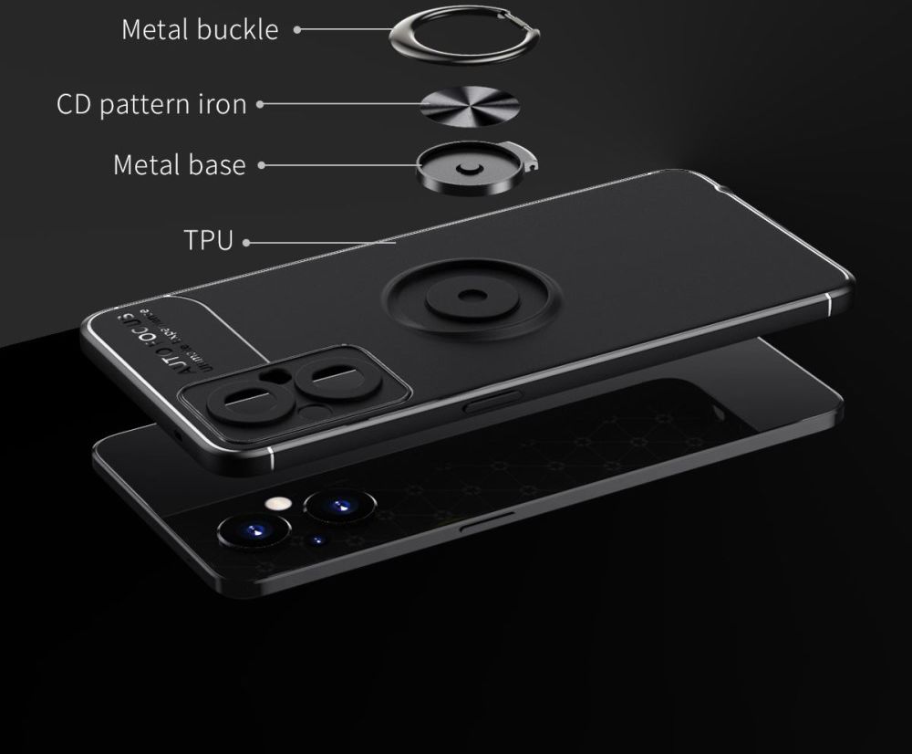 Oppo Reno 8 Lite Hoesje Magnetische Ring Kickstand Zwart afbeelding 5