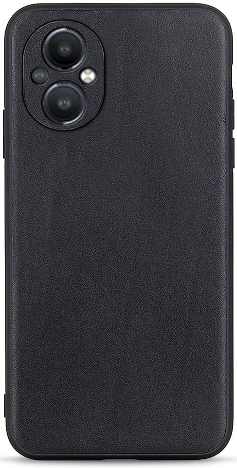 Oppo Reno 8 Lite Hoesje Back Cover Echt Leer Zwart afbeelding 1