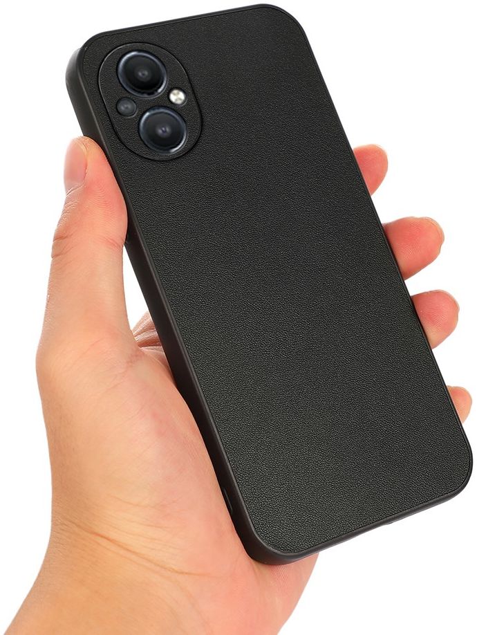 Oppo Reno 8 Lite Hoesje Back Cover Echt Leer Zwart afbeelding 2