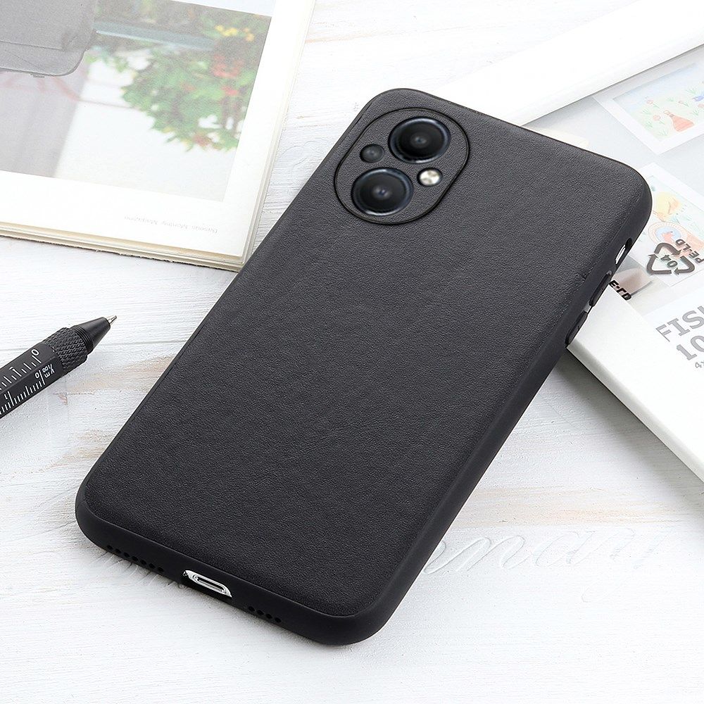 Oppo Reno 8 Lite Hoesje Back Cover Echt Leer Zwart afbeelding 3