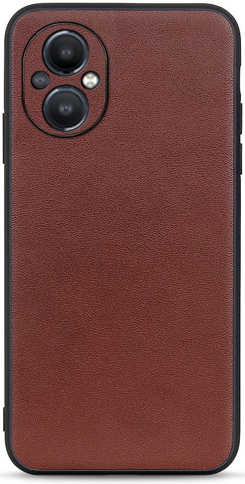Oppo Reno 8 Lite Hoesje Back Cover Echt Leer Bruin afbeelding 1