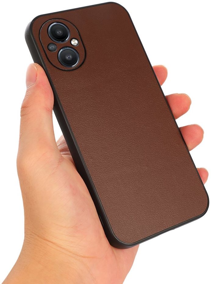 Oppo Reno 8 Lite Hoesje Back Cover Echt Leer Bruin afbeelding 2
